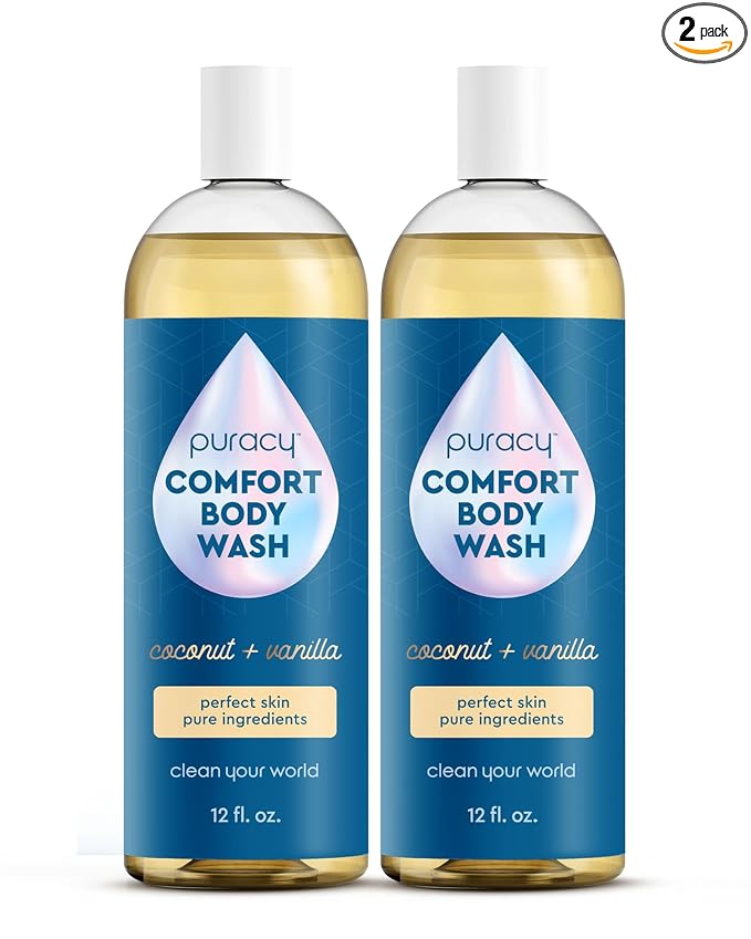 Puracy Natural Body Wash - 2pk 12 fl oz / 355 ml - Body Wash Sensitive Skin - 98.6% Pure Plant Ingredients - Body Wash Women, Men & Kids - Moisturizing Body Wash / Shower Gel - Coconut & Vanilla