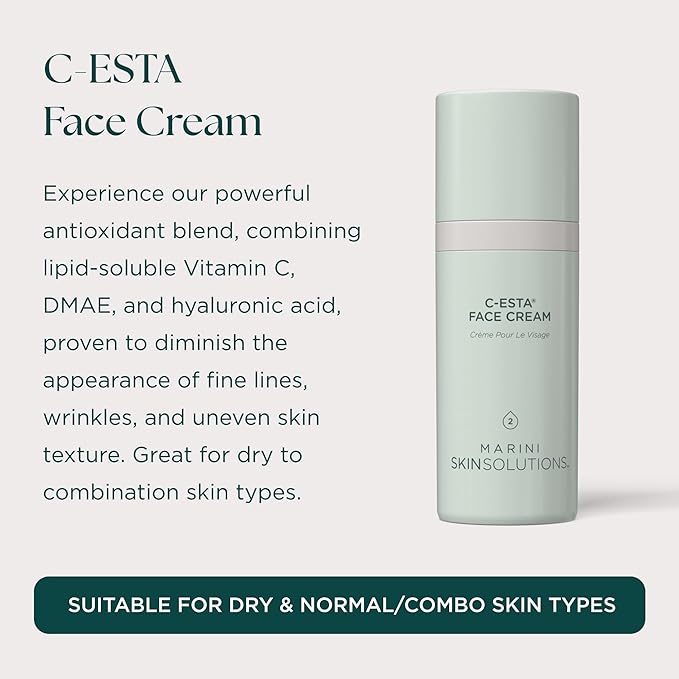 Marini SkinSolutions C-ESTA Face Cream - Lifts, Firms & Protects with Vitamin C, DMAE & Hyaluronic Acid - Dry to Combination Skin Types - Made in the USA - 1 oz