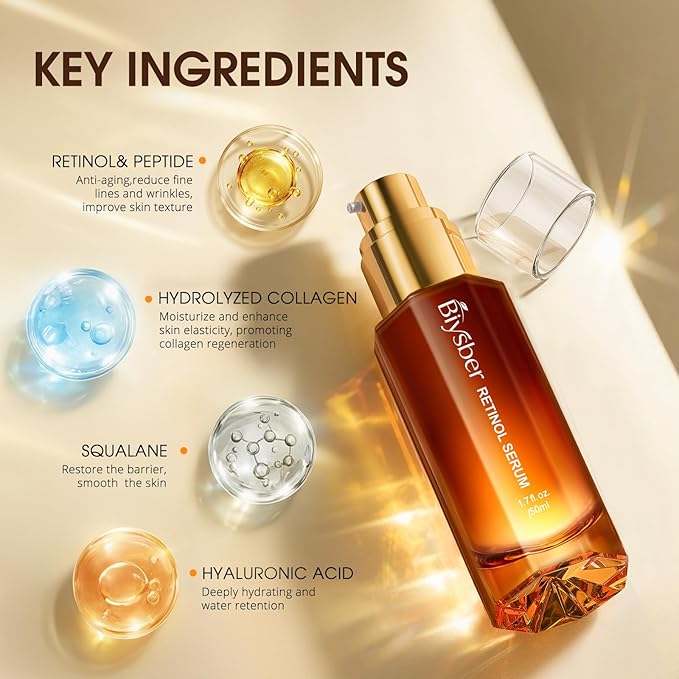Retinol Collagen Serum for Face: Anti Aging & Anti Wrinkle Repair Peptide Serum with Boost Hydration Formula - Day/Night Facial Firming Neck Plump Skin Care for Women/Men (1.69 Fl Oz)