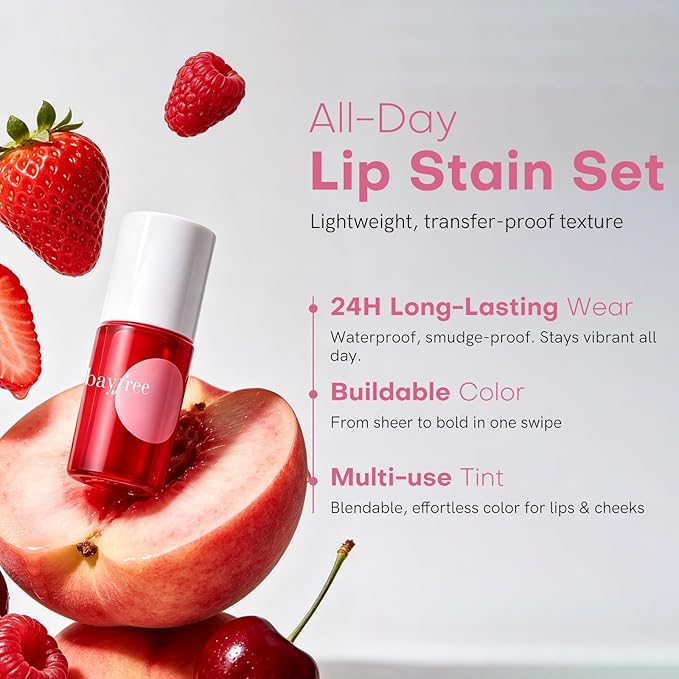 bayfree Lip Tint Stain Set, 7 PCS Lip Stain Long Lasting Waterproof, Lightweight, Non-sticky, Transfer-Proof, Matte Finish (fruit land)
