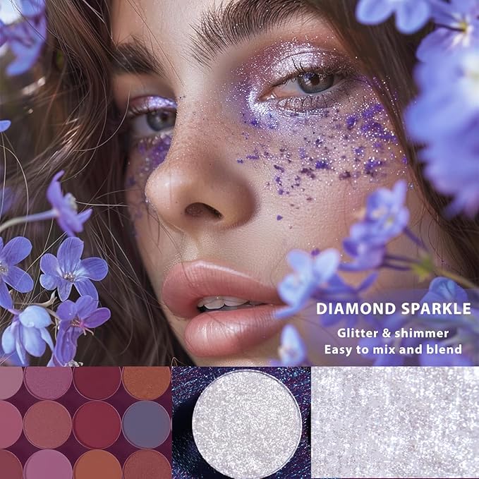 Afflano Sparkle White Glitter Eyeshadow, Single Shimmery White Eyeshadow Palette, Small Bling Eye Shadow Face Highlighter for Girl Women Daily Eye Look, 24H