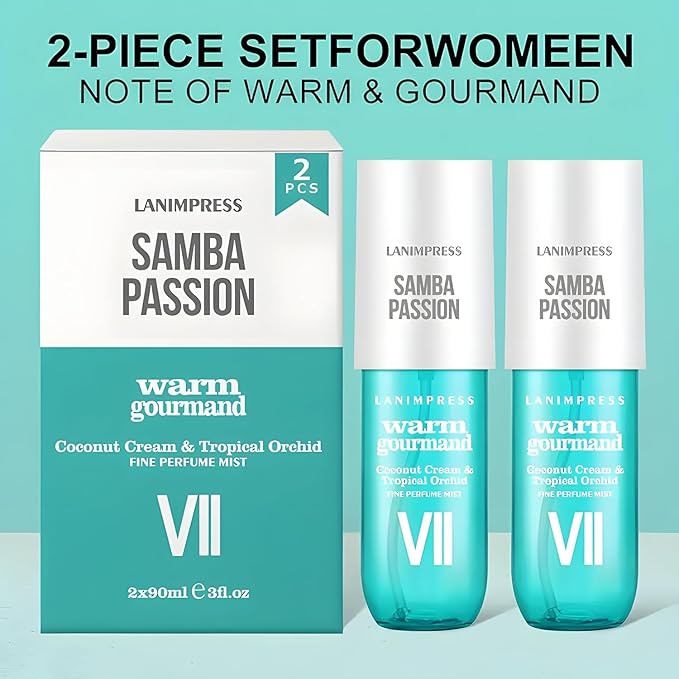 2 Pack 6 fl oz Hair Mist and Body Spray for Women（Eau De Parfum）,Warm Gourmand Perfume No.7，With Notes of Coconut Cream,Tropical Orchid
