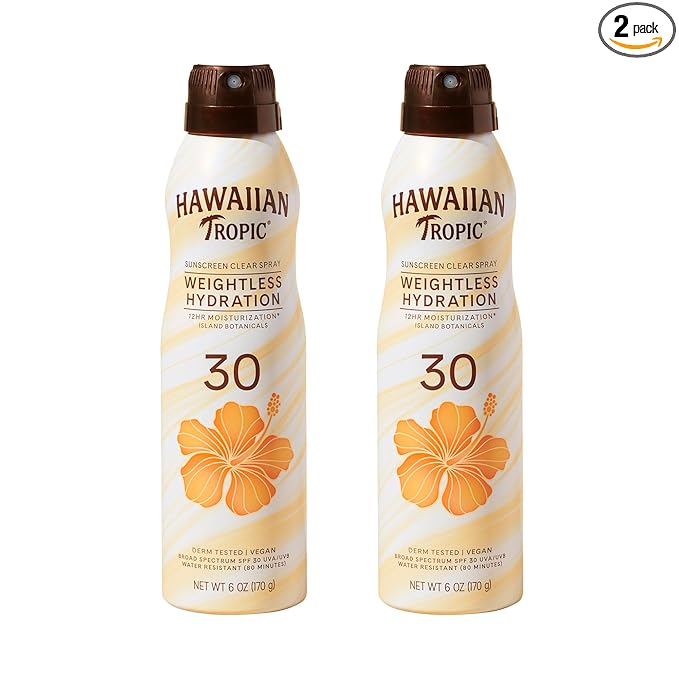 Hawaiian Tropic Weightless Hydration Clear Spray Sunscreen SPF 30, 6 oz | SPF 30 Sunscreen Spray, Sunblock, Oxybenzone Free, 6 oz each Twin Pack