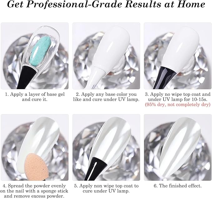 Magic White Chrome Nail Powder Super Glossy Mirror Effect for Gel Nails Polish Design, Moonlight Pearl Chrome Powder for Nails Metallic Silver Glitter Pigment Powder 0.5g with Tool
