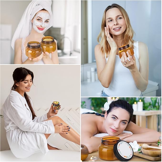 32 Pack 8 oz Plastic Sugar Scrub Containers with Lids, Body Butter Jars Amber Empty Refillable Round Cosmetic Containers for Creams,Lotions,Candy,Bath Salt,Gel