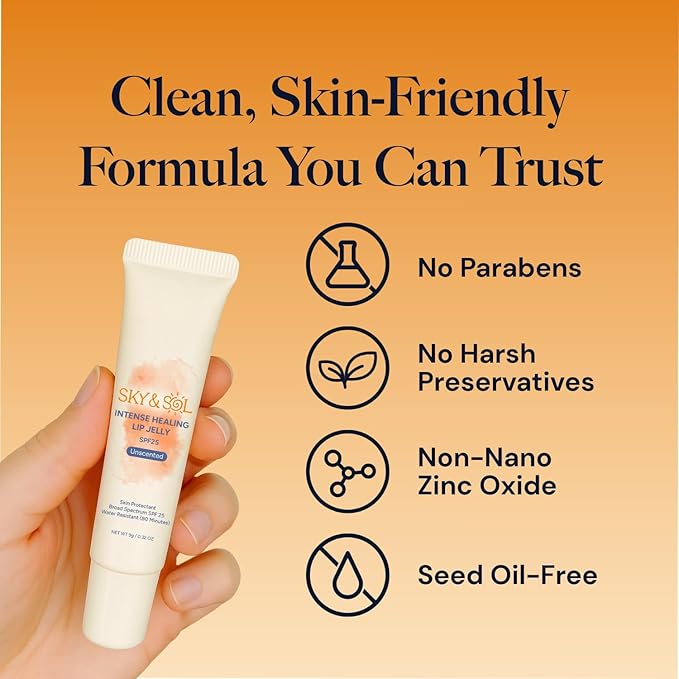 Sky & Sol Lip Balm SPF 25 – 3 Pack Natural Hydrating Lip Jelly with Broad-Spectrum Sun Protection and Primer, Water-Resistant for Smooth, Plump & Rosy Lips.