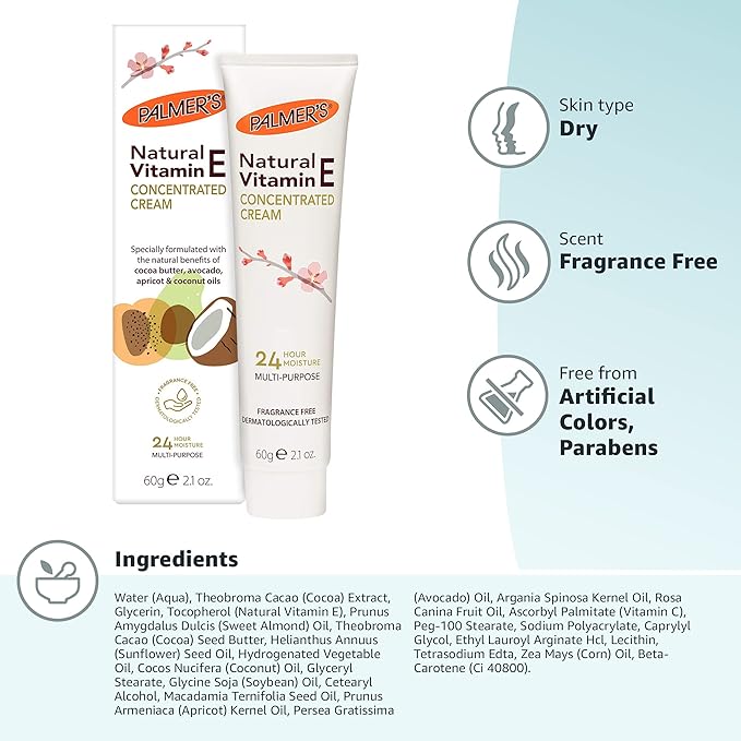 Palmer's Natural Vitamin E Concentrated Cream, 2.1 Ounce (Pack of 2)