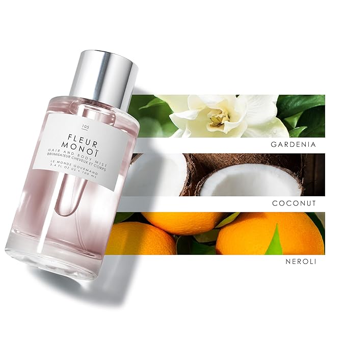 Le Monde Gourmand Fleur Monoi Hair & Body Mist for Women, Hair Perfume & Body Spray, Monoi Tiare Flower Coconut Scent, Vegan & Cruelty Free, 3.4 fl oz (100 ml)