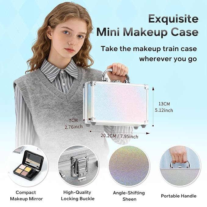 Color Nymph Beginner Makeup Kits For Teens With Train Case Included Full Makeup Kit Eyeshadow Palette Blushes Bronzer Highlighter Lipstick Brushes Mirror (White)