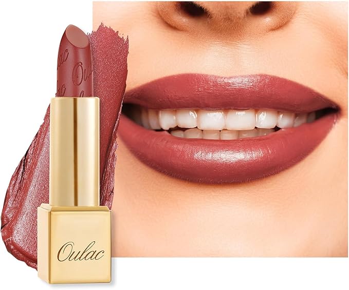 Oulac Matte Terracotta Lipstick with Glow Metallic Finish - Vegan Lipstick for Women, Creamy Texture, Hydrating Clean Beauty Formula, High-End Magnetic Hook Design, GM05 Spice up