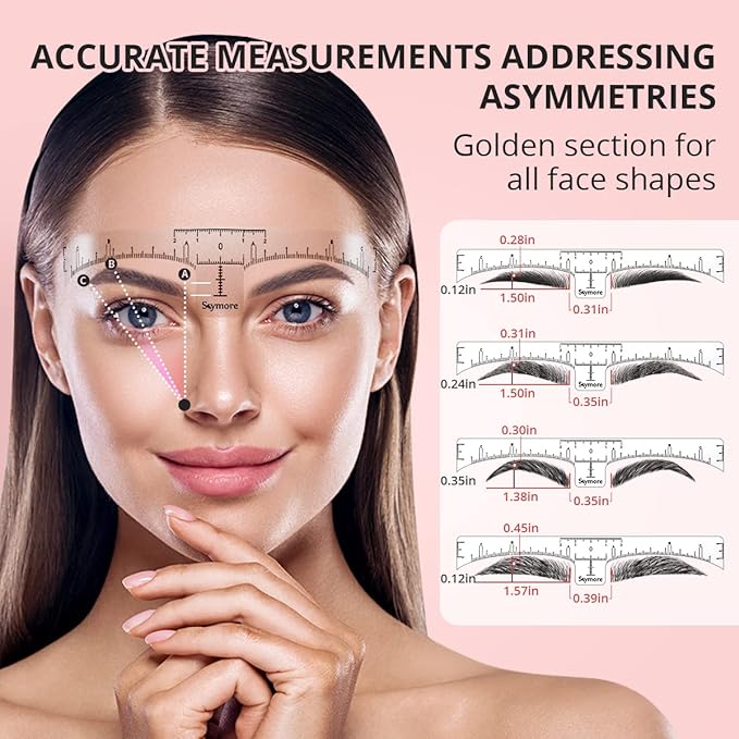 Skymore Eyebrow Ruler, 100Pcs Eyebrow Stencil Microblading Ruler, Disposable Eyebrow Template Eyebrow Ruler Sticker, Eyebrow Shape Kit for Microblading Supplies, 3 Minutes Makeup Tools For Eyebrow