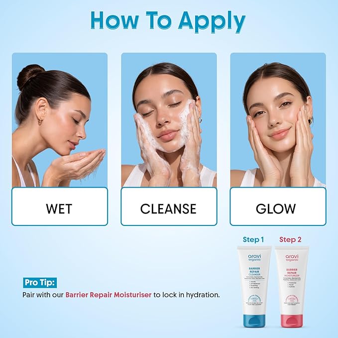 Aravi Organic Hydrating Barrier Repair Face Wash -With Ceramide, Niacinamide & Hyaluronic Acid -Nourishing & Hydrating Cleanser for All Skin Types -Gentle Daily Cleanser for Soft & Smooth Skin -100 ml