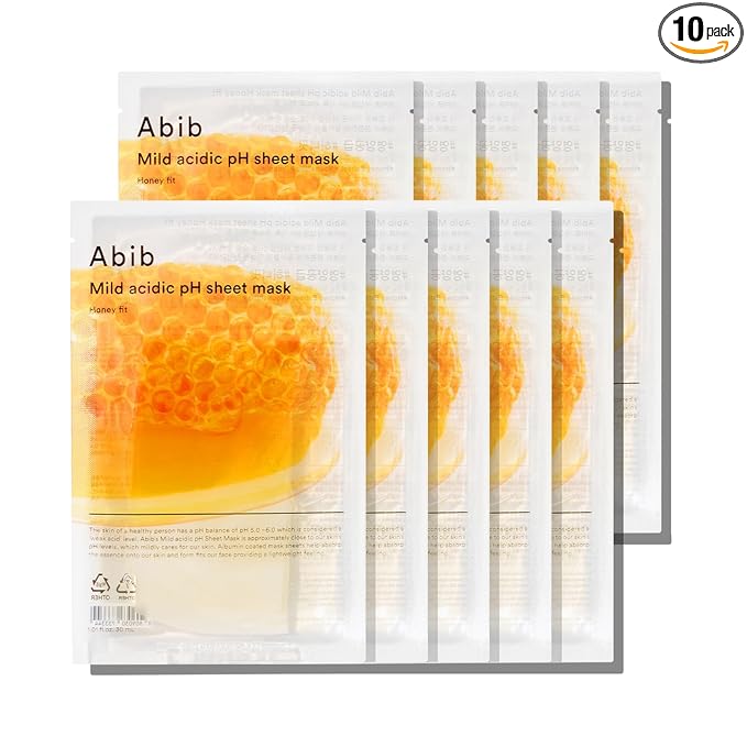 Abib Mild Acidic pH Sheet Mask Honey Fit 10 Sheets I Vitalizing Facial Mask, Propolis Glow