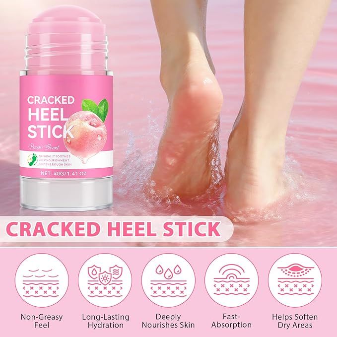 Cracked Heel Urea Stick,Peach Scent,Foot Care Cream 60 Percent Stick,Maximum Strength Urea Cream for Feet,Moisturizer and Hydrates Dry Cracked Feet, Knees, Elbows, Hands