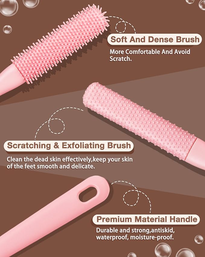 Toe Cleaning Brush,Foot Scrubber for Shower with 15.7" Long Handle Soft Silicone Cleaning Shower Brush Foot Care for Seniors,Elderly, Men and Women (Pink)