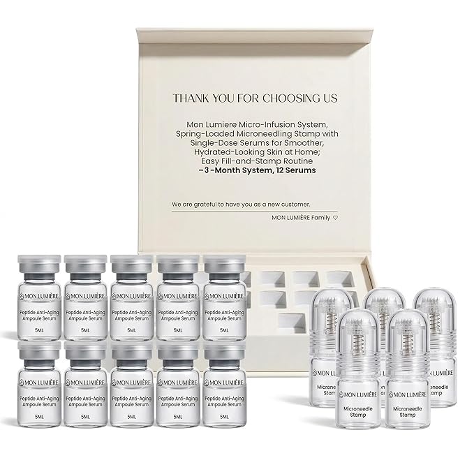 Mon Lumiere Micro Infusion System for Face – Gold Spring-Loaded Facial Stamp with PDRN & Peptides – At-Home Skincare Kit for Glow, Smoother-Looking Skin & Visible Radiance – 12 Single-Dose Serums