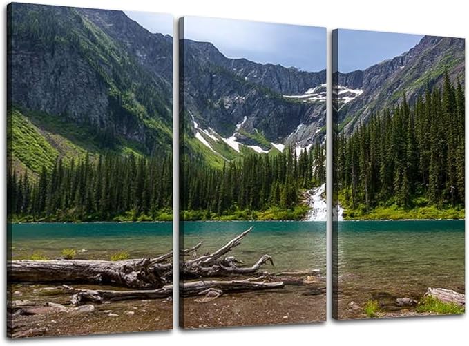 3 Piece Canvas Wall Art Prints Picture Scenic mountain views Avalanche Lake Glacier National Park Montana Framed Wall Painting Modern Artwork Poster Home Decor for Living Room Office Ready to Hang