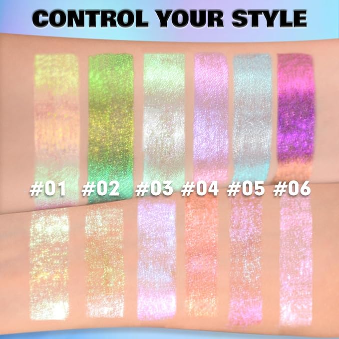 CHARMACY 2 in 1 Starlit Duochrome Liquid Eyeshadow, Glitter Sparkle Colorful Liquid Eyeliner, Quick Drying, High Pigmented, Long lasting Holographic Glitter Multichrome Eye Makeup #06