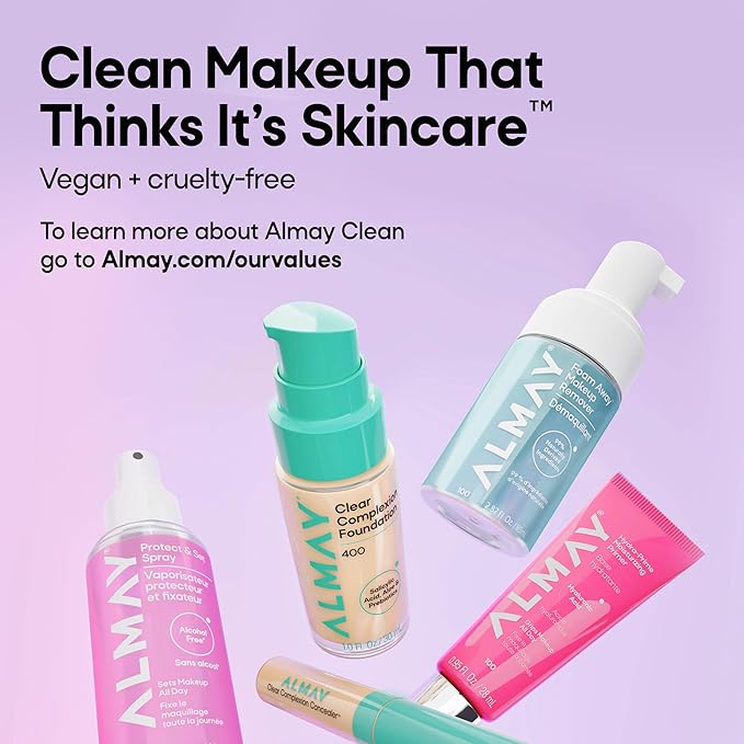 Almay Clear Complexion Foundation, Oil-Free Face Makeup for Acne-Prone Skin, Buildable Coverage, Soft-Matte Finish, Vegan, 200, 1 fl oz