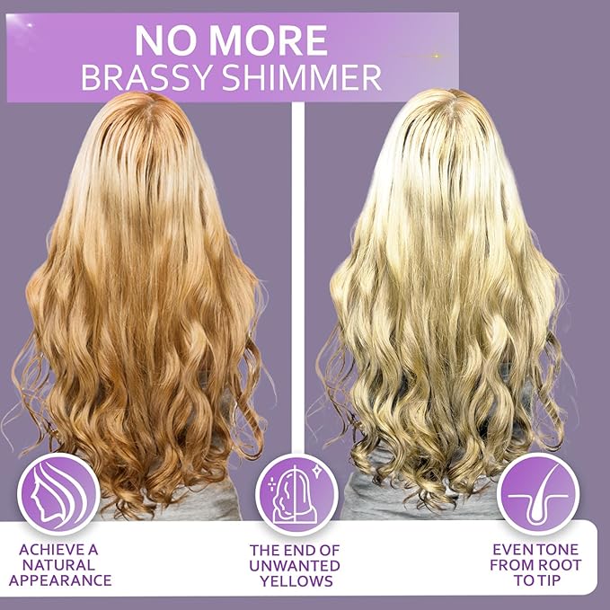 Purple Shampoo - Toner for Blonde Hair - Sulfate and Paraben Free - More Balanced Color Treated, Bleached, Silver, White and Gray Hair - No More Orange, Straw Yellow and Brassy Tones - Women and Men