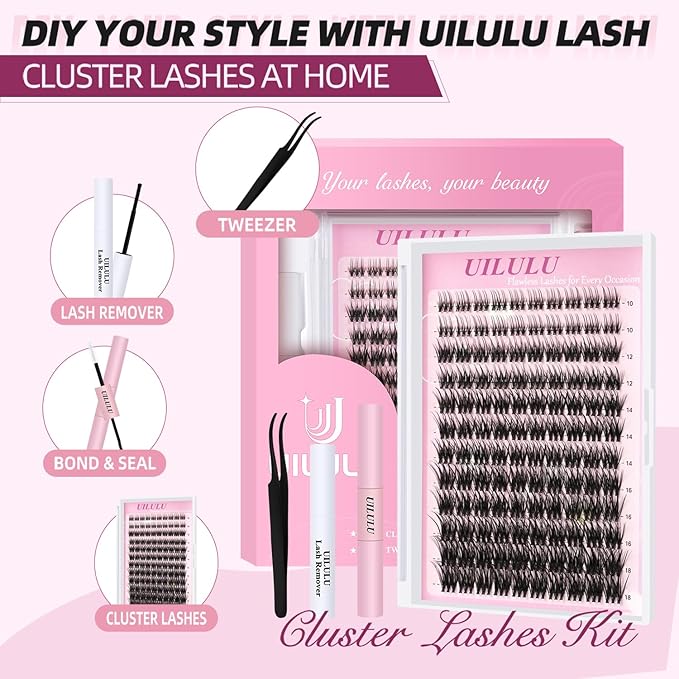Lash Clusters Kit 10-18mm Mix D Curl DIY Extension Eye Natural Lashes False Wispy EyeLash Cluster with Bond & Seal, Glue Remover, Tweezers(U20 Lash Kits)