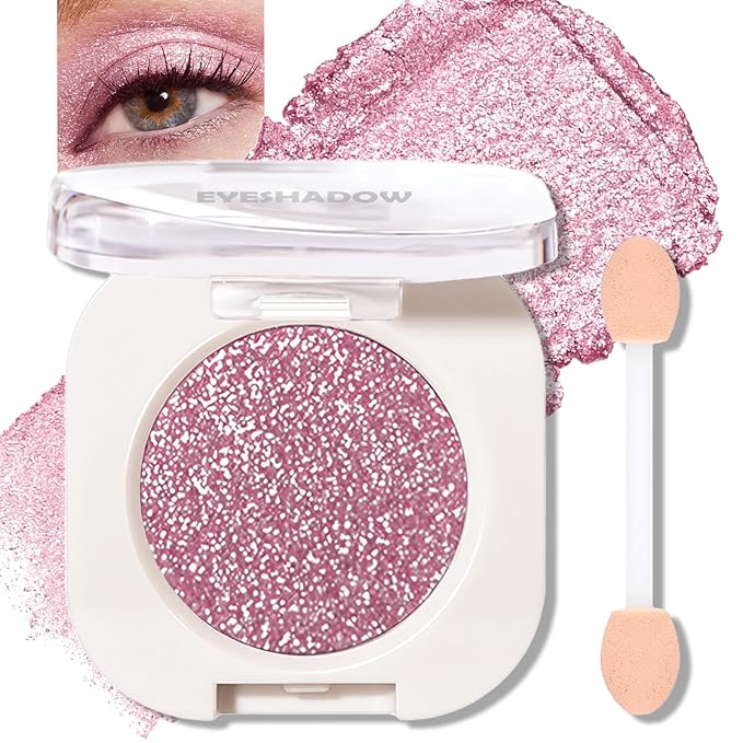 Glitter Purple Eyeshadow Palette, Single Shimmer Eye Shadow Palette Makeup Compact Pressed Powder Lightweight Blendable Metallic Holographic Iridescent Cream Eyeshadow Eye Highlighter for Women