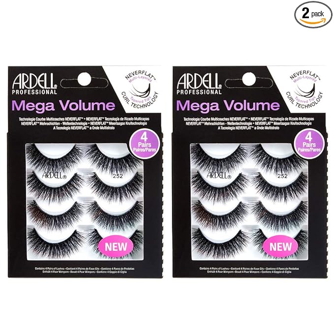 Ardell Natural Look Mega Volume, 252 - Full Volume, Long-Lasting Fake Lashes for Flawless Look, 4 Pairs