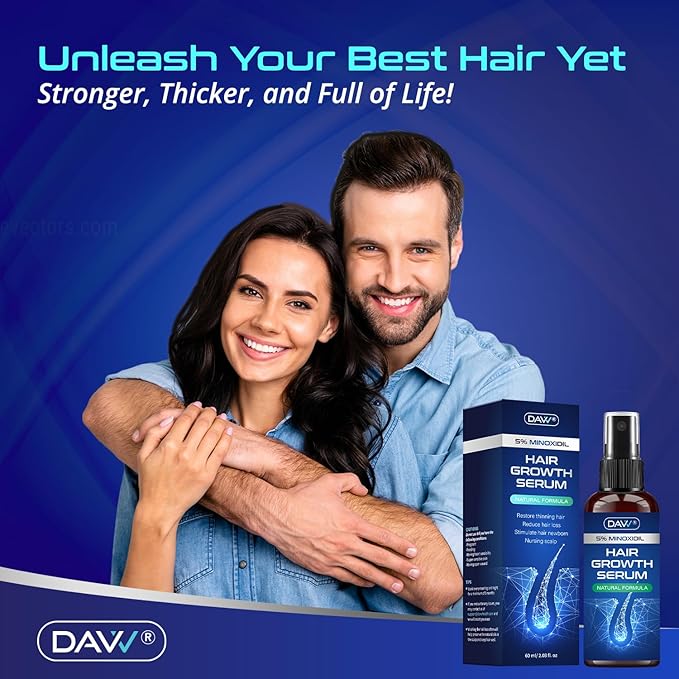 5% Minoxidil for Women and Men: 2-Pack Minoxidil Hair Growth Products - Minoxidil for Men - Biotin Serum - Hair Growth Serum with Rosemary - Hair Loss Solution - Faster Stronger Thicker - 60ML Each