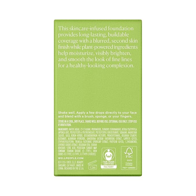 Well People Skinforia Serum Foundation, Lightweight Tinted Formula Hydrates, Smooths, and Evens Skin Tone with Birch Sap and Mushroom Complex, Long-Lasting, Natural Finish, 10 Fair Cool