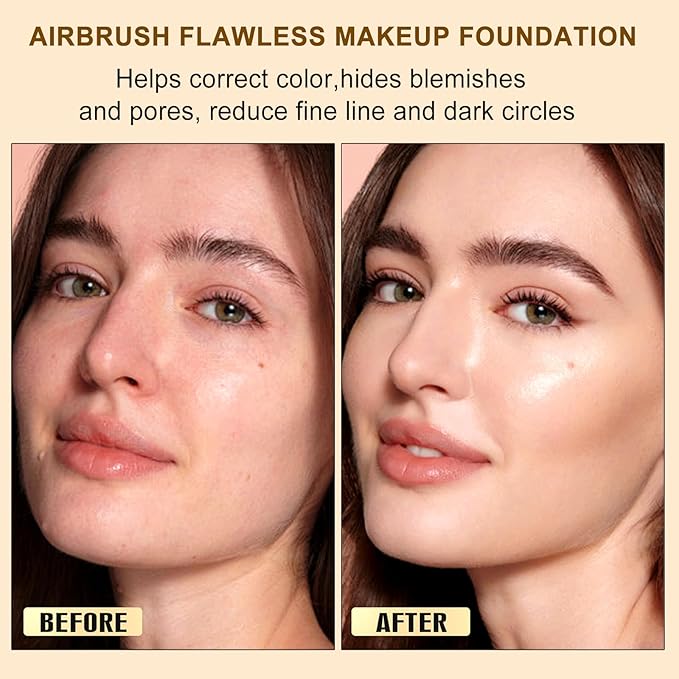 Airbrush Makeup Foundation,SPF 35 Full Coverage Foundation for Mature Skin, Older Women and Middle-aged，Lightweight & Moisturizing, Buildable Coverage Skin Tone Correcting,Radiance Skin (1# Natural)