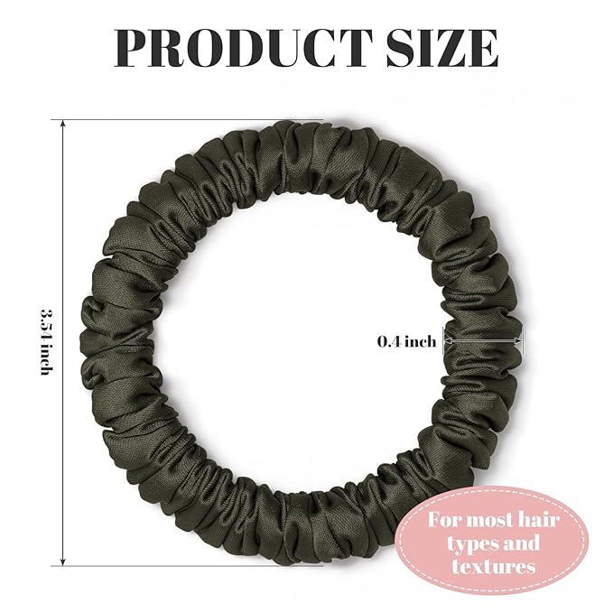 Scrunchies Hair Ties Silk Satin Scrunchy, WantGor Women 4PC Pure Mulberry Silk Skinny Elastic Scrunchies Hair Bands Bracelets Ponytail Holders Hair Accessories (Beige,Champagne,Coffee,Grey-green)