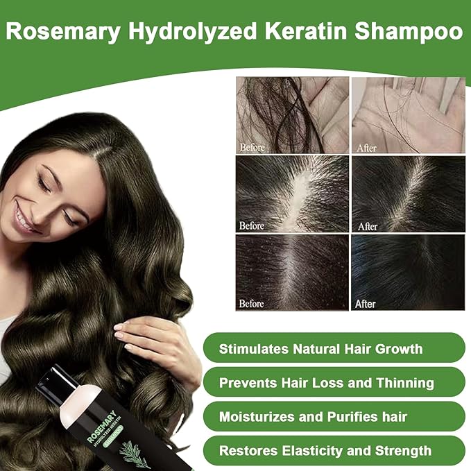 Rosemary Hair Growth Shampoo,Rosemary Hydrolyzed Keratin Shampoo, Nourishes and Regenerates Hair for Thinning Hair & Hair Loss for Women and Men-200ML