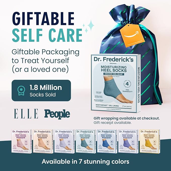 Dr. Frederick’s Original Moisturizing Fuzzy Heel Socks - Cozy Gel-Lined Socks for Dry Cracked Heels - 2 Pairs - Overnight Foot Care with Olive Oil, Vitamin E - Gifts for Women & Men - Teal Tranquility