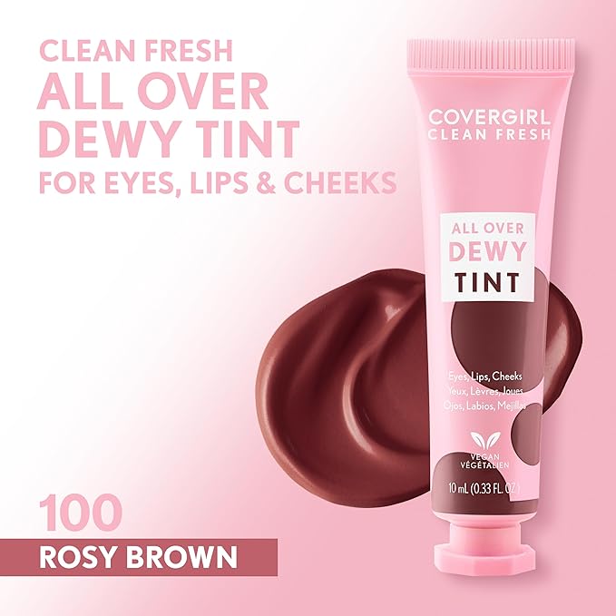 Covergirl Clean Fresh Dewy Tint 100 Rosy Brown, 3-in-1 Tint, Blendable Color For Eyes, Lips & Cheeks, 0.33 fl oz (Pack of 1)