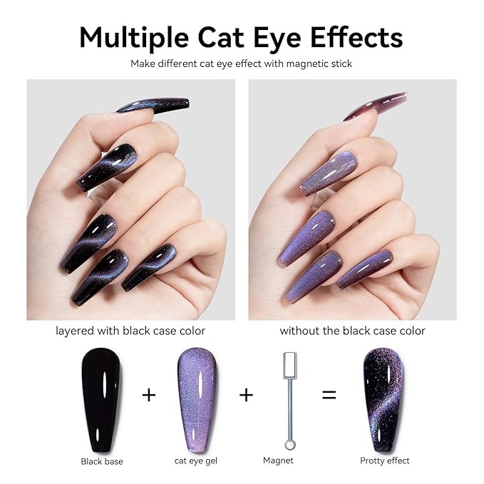 MAYCHAO 15ML Cat Eye Gel Nail Polish 1Pc Rainbow Purple Gel Polish with Magnet Soak off Holographic Magnetic Nail Polish for Nail Art Manicure Salon DIY at Home, 0.5 OZ