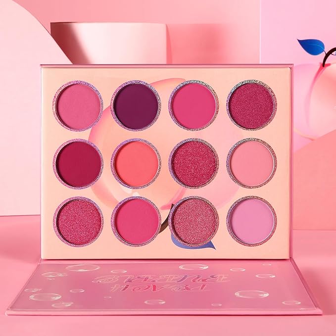 DE'LANCI Pink Eyeshadow Palette, Highly Pigmented Bright Hot Pink Eye Shadow Pallet, Bright Peach Rose Purple Red Eyeshadow Makeup Palette, for Girl Women Cute Suger Skull Candy Blush Goth Makeup