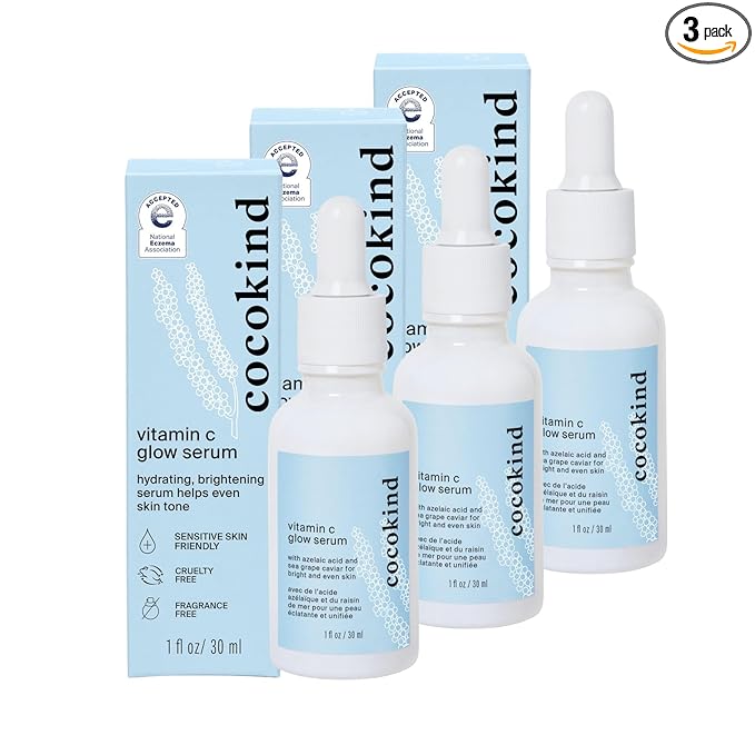 Vitamin C Glow Serum by Cocokind, Brighten Dullness and Improve Skin Tone and Texture, Hydrating Face Serum Formulated for Sensitive Skin, Cruelty Free, Fragrance Free, Vegan, 1 Fl Oz, 3 Pack