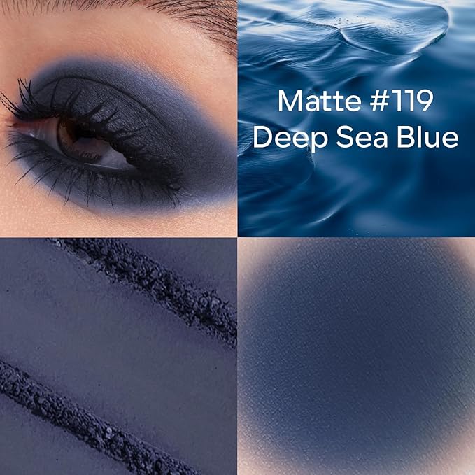 KYDA Deep Blue Matte Eyeshadow Single, Dark Blue Eyeshadow Compact, Ultra-fine Lightweight, Crease-proof High Pigmented Formula, Matte Mini Eyes Makeup, #119 Deep Sea Blue