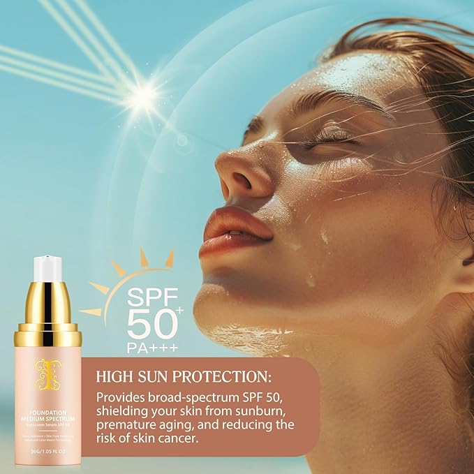 Foundation 4 in 1, Medium Spectrum with SPF 50+, Longwearing & Waterproof, Hydrating Color Changing Foundation, Non-Greasy,Long Lasting, Great for all skin types, 30ml