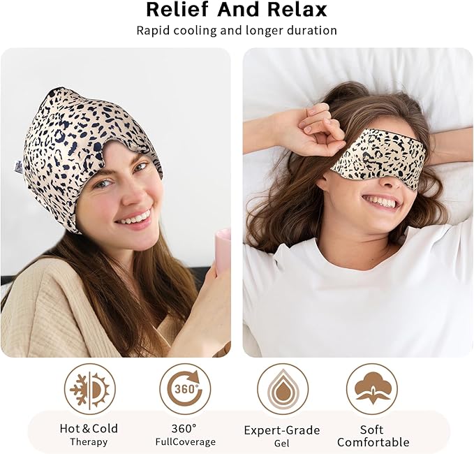 my novel things Migraine Relief Cap, Gel Cooling Relief 2 Pack Set, Hot Cold Therapy, Natural Relief Cap, Instant Headache Relief Gift for Women Men, Sinus Relief, Puffy Eyes,Tension, Stress Relief