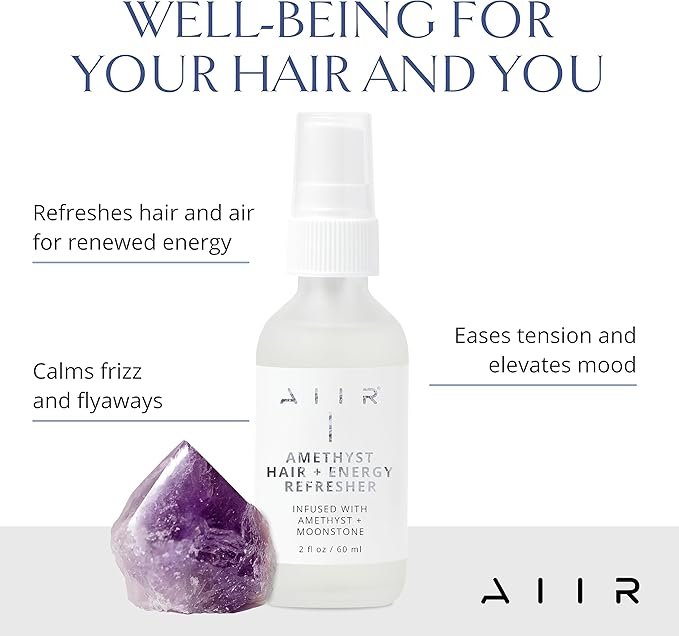 AIIR Amethyst Hair + Energy Refresher - 2 Fl Oz Crystal Infused Room and Hair Mist with Rose Water for Positive Energy Cleansing