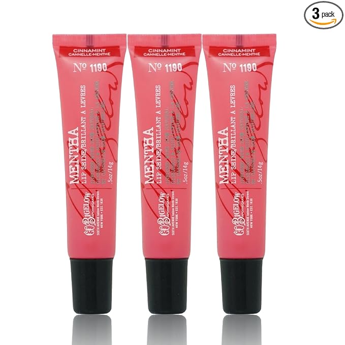 C.O. Bigelow Cinnamint Mentha Lip Shine Balm Tubes, Pack of 3 Bulk Lip Gloss with Cinnamon & Peppermint Oil, High Gloss Shine Finish, 0.5 oz