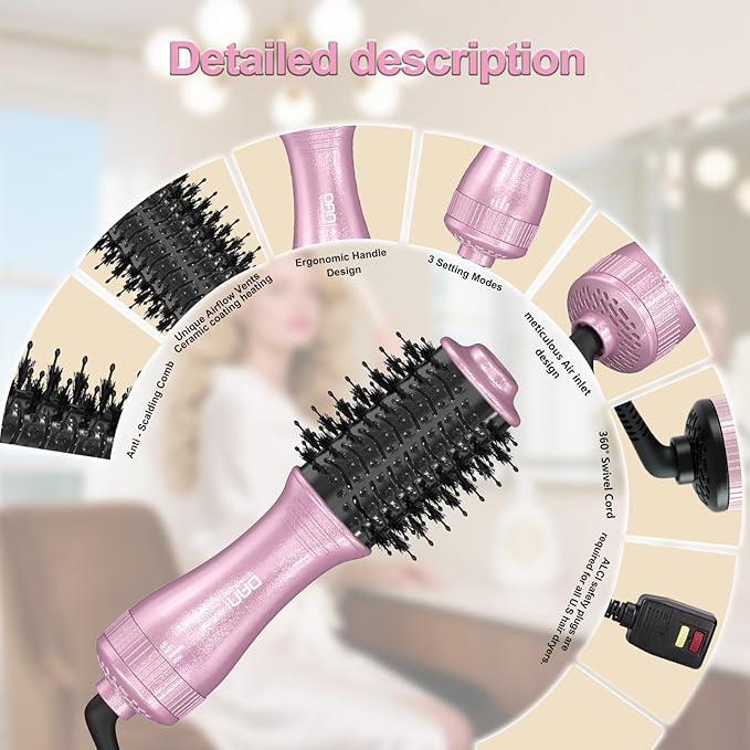 DAN Travel Hair Dryer Brush,Dual Voltage Hair Dryer Brush,Mini Blow Dryer Brush for Home and International Travel, (100V-240V) Auto Dual Voltage&Multi-Function Plug Adapter
