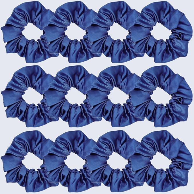 Sufermoe 12 Pcs Satin Silk Hair Scrunchies, Dark Blue (4.5 Inch), Hair Ties and Accessories for Women and Girls