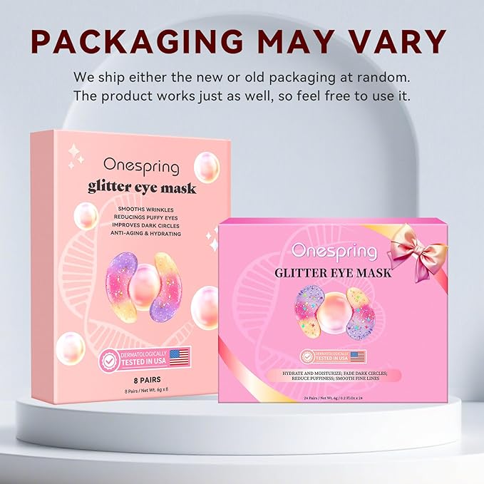 Eye Masks (24 Pairs) - Gift for Her - Tri-color Glitter Under Eye Patches for Dark Circles, Puffiness, Wrinkles, Soothing & Hydrating, Peptides Eye Gel Pads, Beauty Essential for Women, Birthday Gift