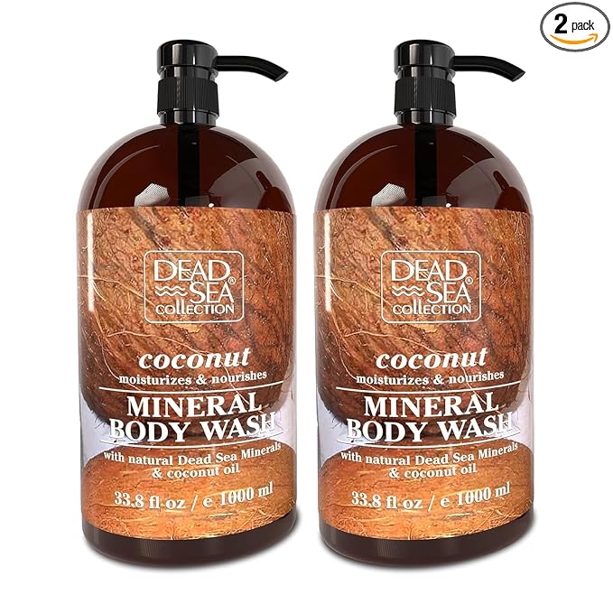 Dead Sea Collection Coconut Body Wash for Women and Men - with Pure Dead Sea Minerals and Coconut Oil - Cleanses and Moisturizes Skin - Pack of 2 (67.6 fl. oz)