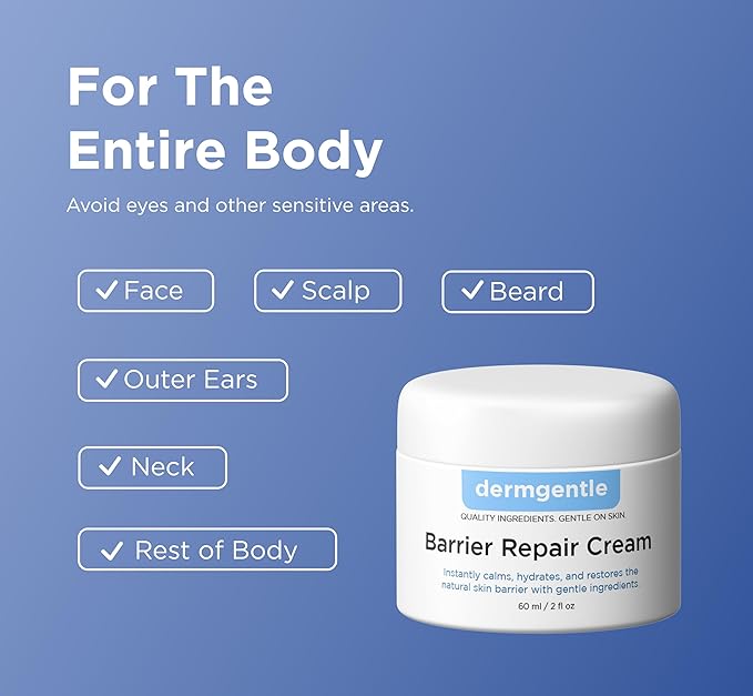 Barrier Repair Cream for Dry, Normal, or Sentitive Skin, Strengthens Barrier, Fast-Absorbing Hydration, Suitable for Dry, Seborrheic, Normal & Sensitive Skin - Dermatitis Gentle Ingredients