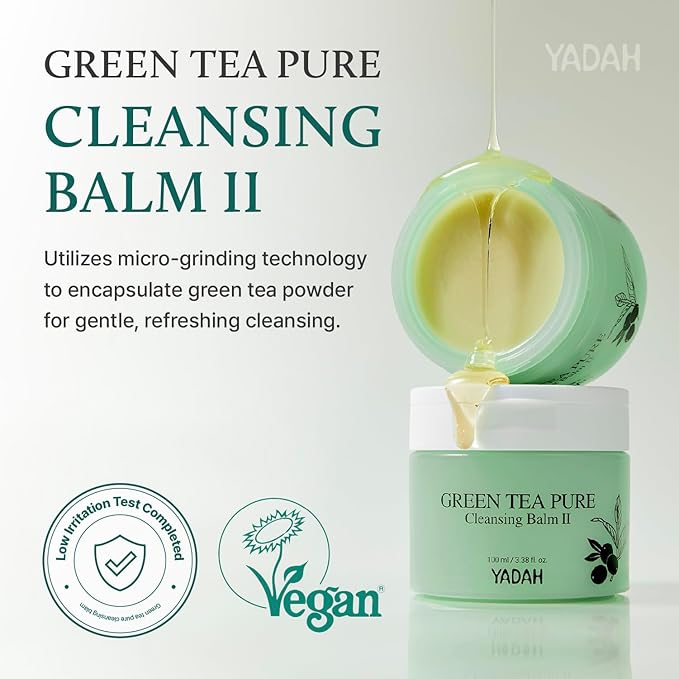 YADAH Green Tea Matcha Sorbet Cleansing Balm II (3.38 fl oz) – Makeup Remover for Sensitive Skin, Gentle Melting Balm, Hydrating, Residue-Free, Vegan