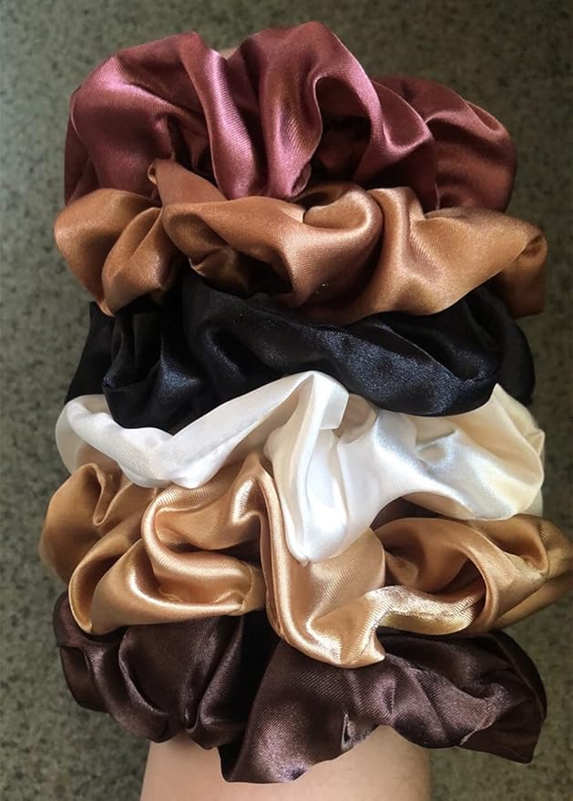 Sufermoe 6 Pcs Satin Silk Hair Scrunchies, Soft Hair Ties, Hair Bands, Hair Bows, Ponytail Holders for Women and Girls (4.5 Inch, Assorted Multi-colored)