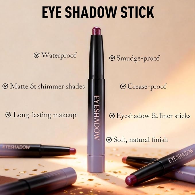 Shimmer Cream Eyeshadow, Plum Eye Shadow Stick Long-Lasting Waterproof, Mauve Purple Metallic Eyeshadow for Older Women Buildable High Pigmented Eyes Crayon Highlighter Makeup